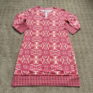 Coolibar Oceanside Dress Women's Small Red Paisley 3/4 Sleeve V Neck UPF 50+